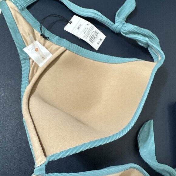 Shade & Shore Women's 38DD Padded Tie Shoulder Plunge Rib Swim Top Green - Picture 9 of 15